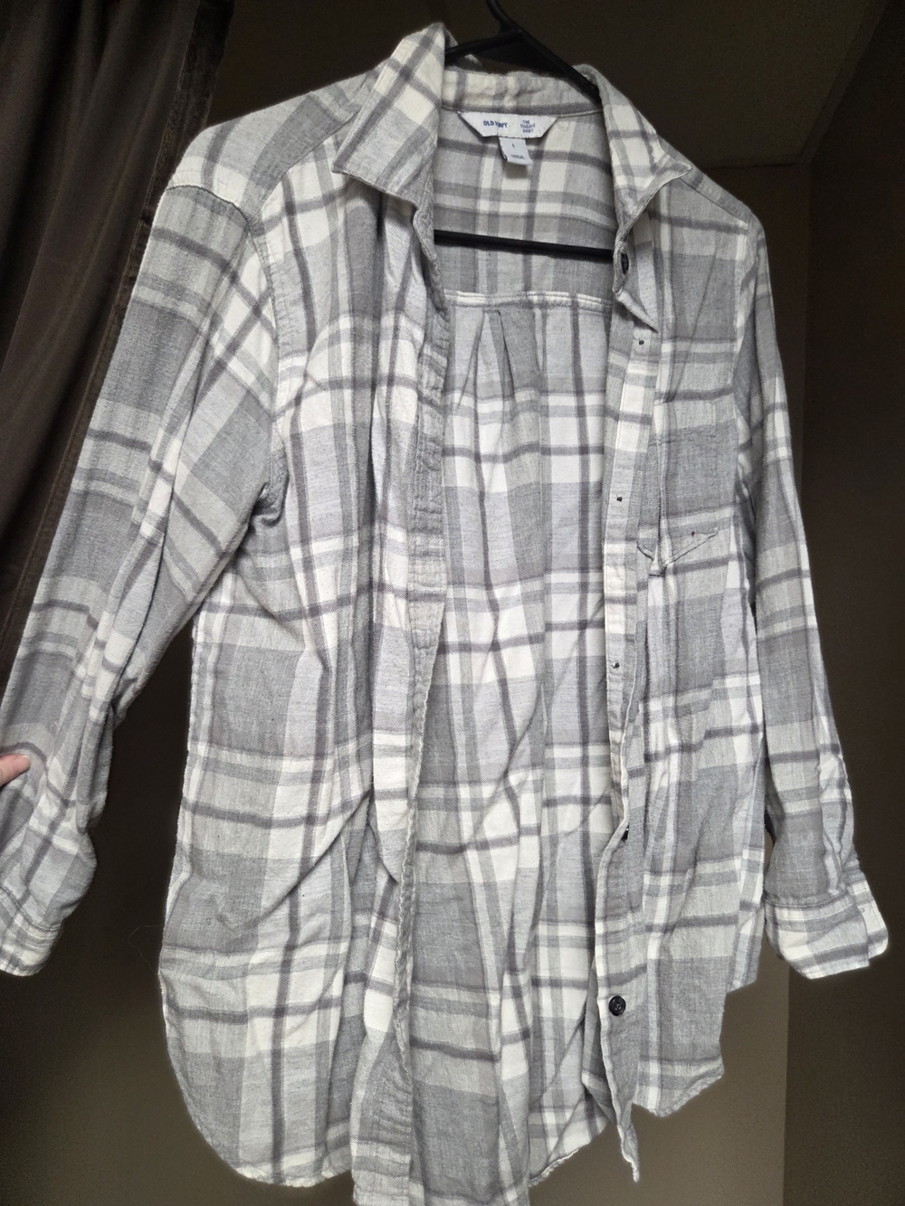 Old Navy Gray and White Plaid Button-Down Shirt